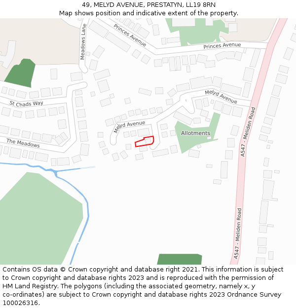 49, MELYD AVENUE, PRESTATYN, LL19 8RN: Location map and indicative extent of plot