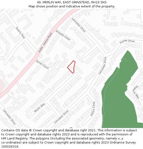 49, MERLIN WAY, EAST GRINSTEAD, RH19 3XG: Location map and indicative extent of plot