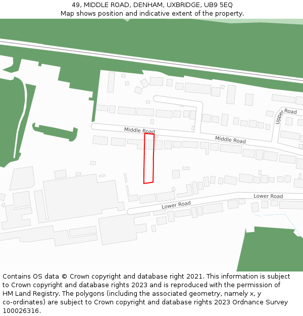 49, MIDDLE ROAD, DENHAM, UXBRIDGE, UB9 5EQ: Location map and indicative extent of plot