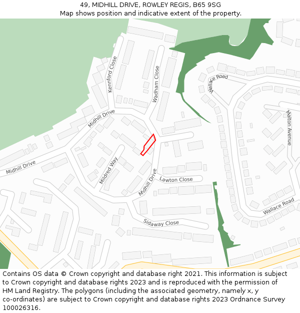 49, MIDHILL DRIVE, ROWLEY REGIS, B65 9SG: Location map and indicative extent of plot