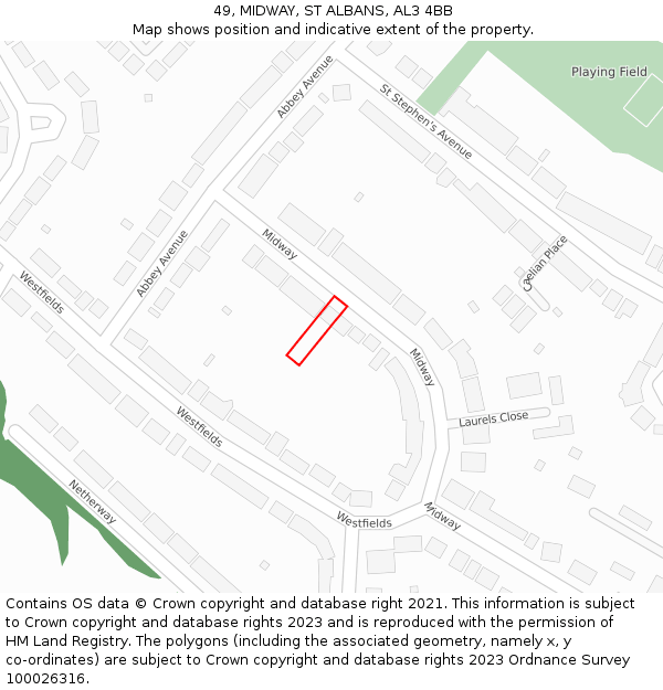49, MIDWAY, ST ALBANS, AL3 4BB: Location map and indicative extent of plot