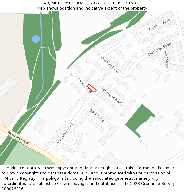 49, MILL HAYES ROAD, STOKE-ON-TRENT, ST6 4JB: Location map and indicative extent of plot
