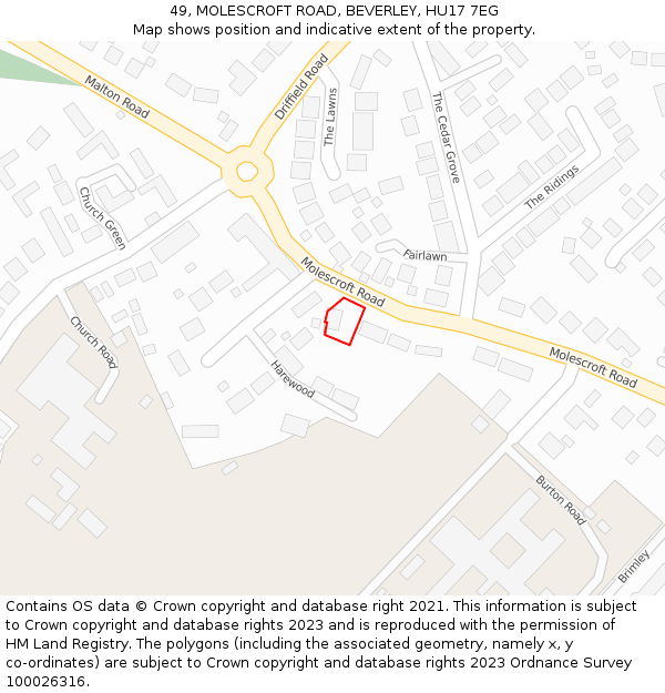 49, MOLESCROFT ROAD, BEVERLEY, HU17 7EG: Location map and indicative extent of plot