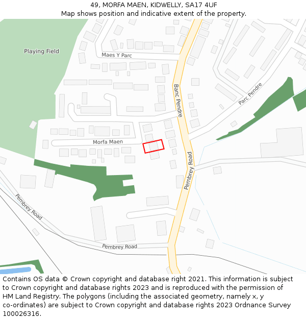 49, MORFA MAEN, KIDWELLY, SA17 4UF: Location map and indicative extent of plot