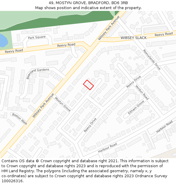 49, MOSTYN GROVE, BRADFORD, BD6 3RB: Location map and indicative extent of plot