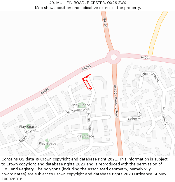 49, MULLEIN ROAD, BICESTER, OX26 3WX: Location map and indicative extent of plot