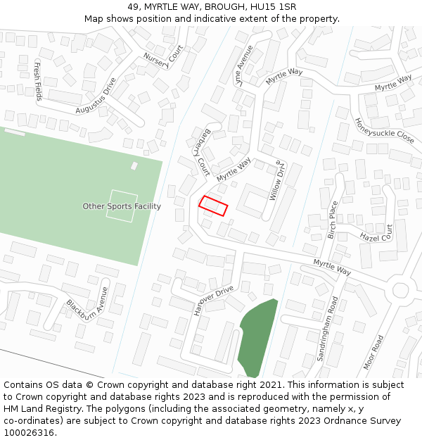 49, MYRTLE WAY, BROUGH, HU15 1SR: Location map and indicative extent of plot