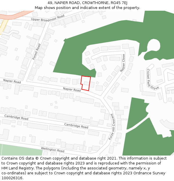 49, NAPIER ROAD, CROWTHORNE, RG45 7EJ: Location map and indicative extent of plot