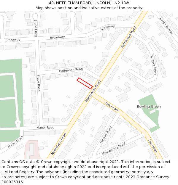 49, NETTLEHAM ROAD, LINCOLN, LN2 1RW: Location map and indicative extent of plot