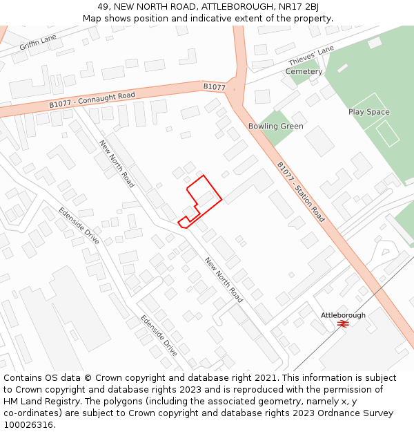 49, NEW NORTH ROAD, ATTLEBOROUGH, NR17 2BJ: Location map and indicative extent of plot