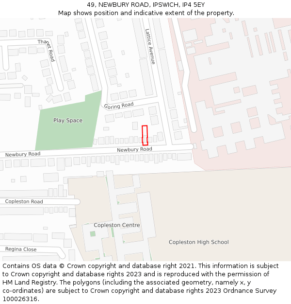 49, NEWBURY ROAD, IPSWICH, IP4 5EY: Location map and indicative extent of plot