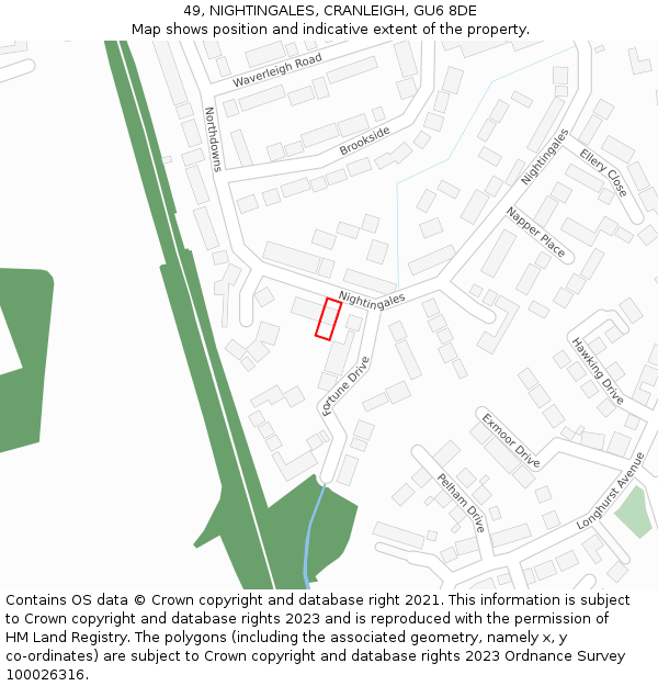 49, NIGHTINGALES, CRANLEIGH, GU6 8DE: Location map and indicative extent of plot