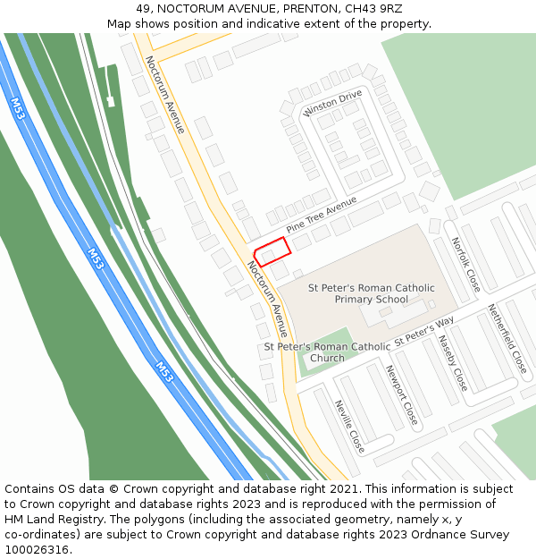 49, NOCTORUM AVENUE, PRENTON, CH43 9RZ: Location map and indicative extent of plot