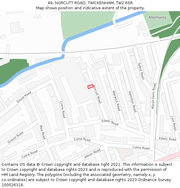 49, NORCUTT ROAD, TWICKENHAM, TW2 6SR: Location map and indicative extent of plot