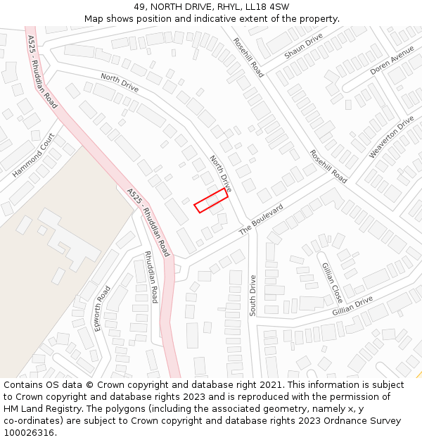 49, NORTH DRIVE, RHYL, LL18 4SW: Location map and indicative extent of plot