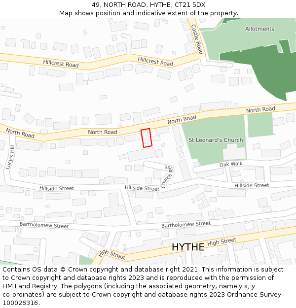 49, NORTH ROAD, HYTHE, CT21 5DX: Location map and indicative extent of plot