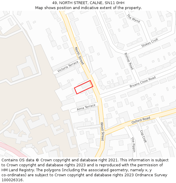 49, NORTH STREET, CALNE, SN11 0HH: Location map and indicative extent of plot