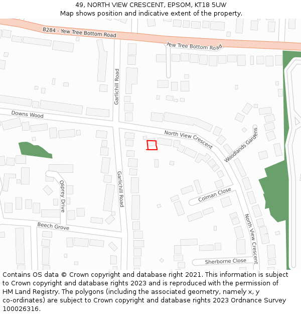 49, NORTH VIEW CRESCENT, EPSOM, KT18 5UW: Location map and indicative extent of plot