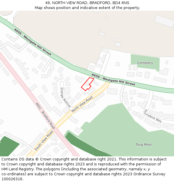 49, NORTH VIEW ROAD, BRADFORD, BD4 6NS: Location map and indicative extent of plot