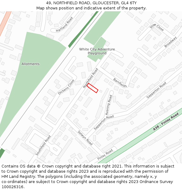 49, NORTHFIELD ROAD, GLOUCESTER, GL4 6TY: Location map and indicative extent of plot