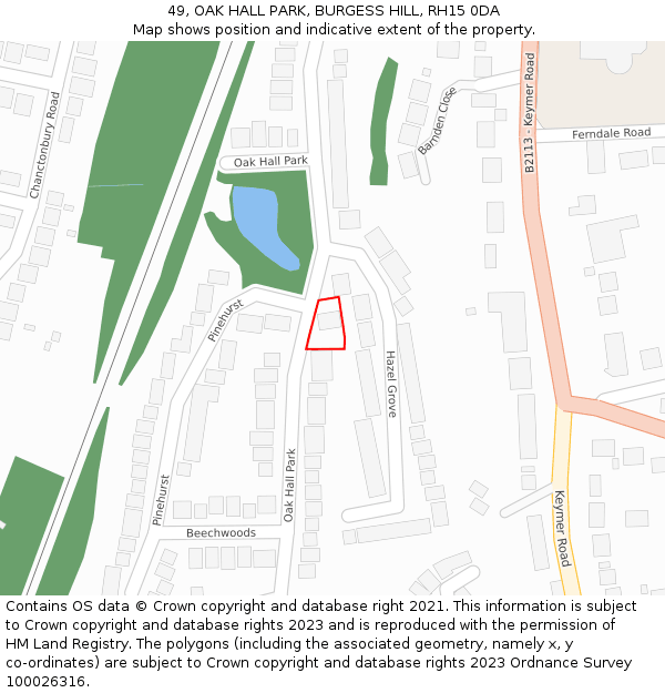 49, OAK HALL PARK, BURGESS HILL, RH15 0DA: Location map and indicative extent of plot