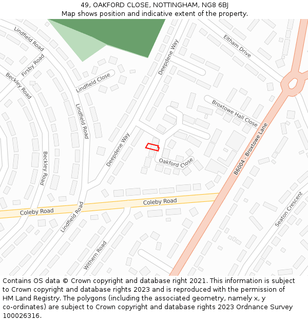 49, OAKFORD CLOSE, NOTTINGHAM, NG8 6BJ: Location map and indicative extent of plot