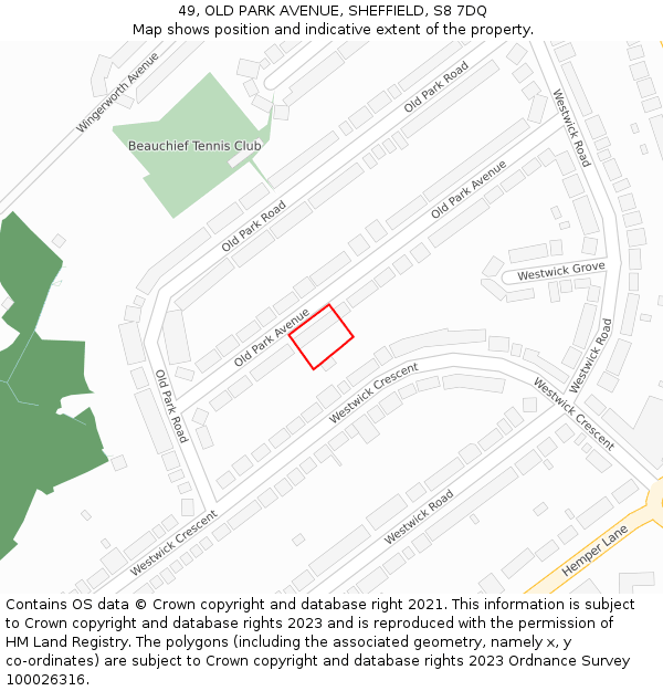 49, OLD PARK AVENUE, SHEFFIELD, S8 7DQ: Location map and indicative extent of plot