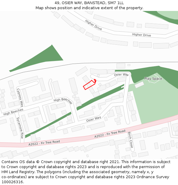 49, OSIER WAY, BANSTEAD, SM7 1LL: Location map and indicative extent of plot