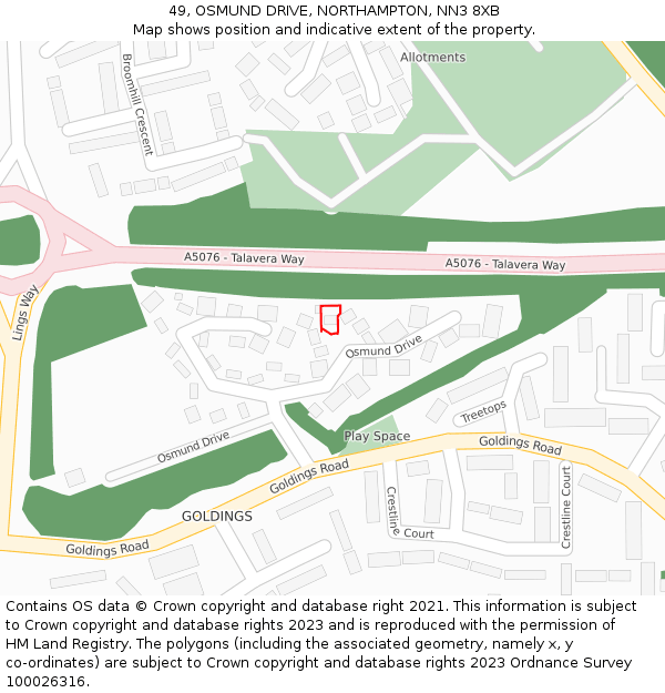 49, OSMUND DRIVE, NORTHAMPTON, NN3 8XB: Location map and indicative extent of plot