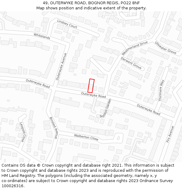 49, OUTERWYKE ROAD, BOGNOR REGIS, PO22 8NF: Location map and indicative extent of plot