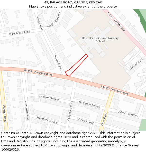 49, PALACE ROAD, CARDIFF, CF5 2AG: Location map and indicative extent of plot