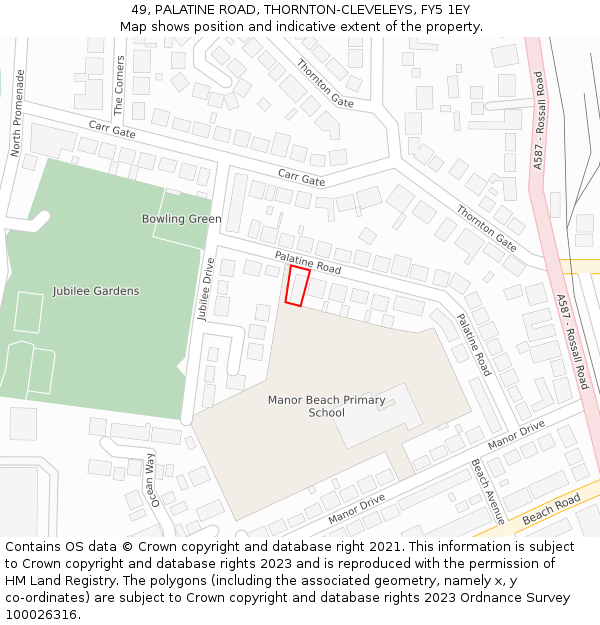 49, PALATINE ROAD, THORNTON-CLEVELEYS, FY5 1EY: Location map and indicative extent of plot