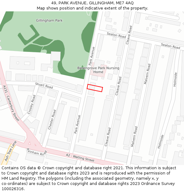 49, PARK AVENUE, GILLINGHAM, ME7 4AQ: Location map and indicative extent of plot