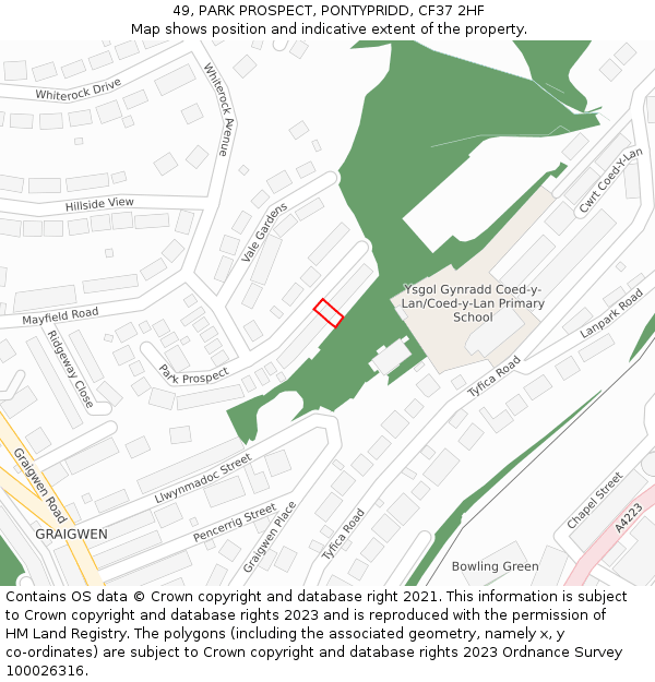 49, PARK PROSPECT, PONTYPRIDD, CF37 2HF: Location map and indicative extent of plot
