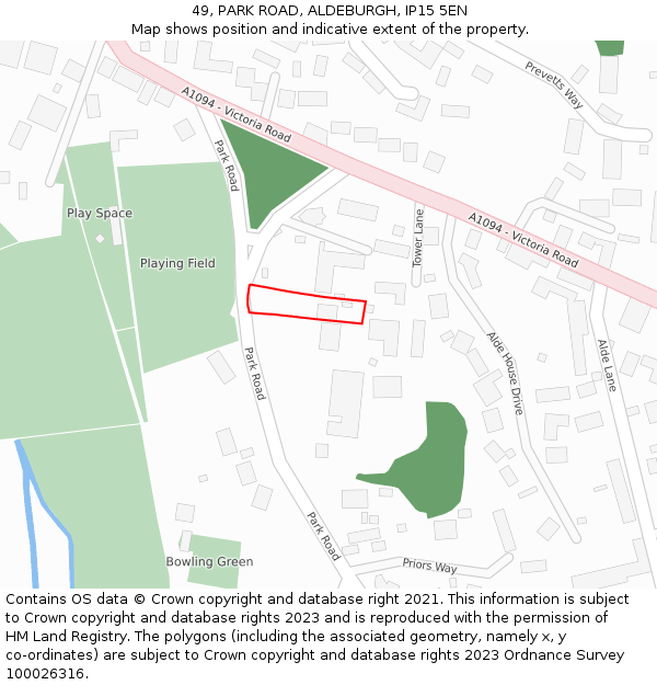 49, PARK ROAD, ALDEBURGH, IP15 5EN: Location map and indicative extent of plot