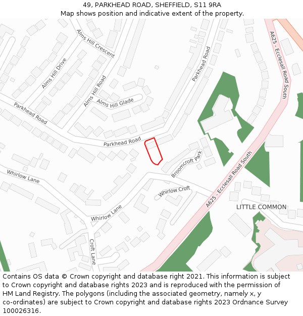 49, PARKHEAD ROAD, SHEFFIELD, S11 9RA: Location map and indicative extent of plot