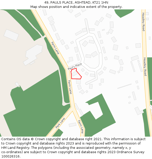 49, PAULS PLACE, ASHTEAD, KT21 1HN: Location map and indicative extent of plot
