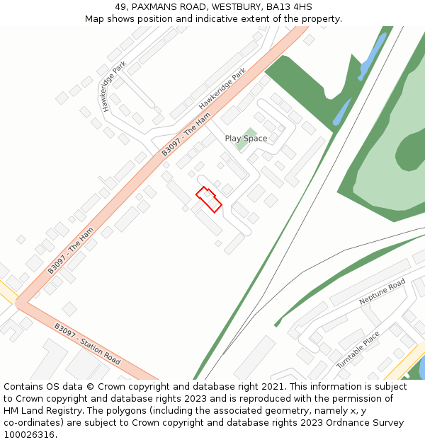 49, PAXMANS ROAD, WESTBURY, BA13 4HS: Location map and indicative extent of plot