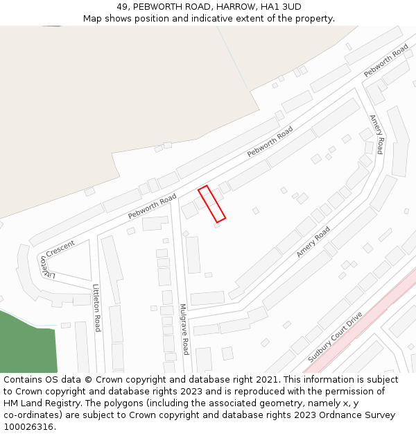 49, PEBWORTH ROAD, HARROW, HA1 3UD: Location map and indicative extent of plot