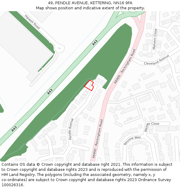 49, PENDLE AVENUE, KETTERING, NN16 9FA: Location map and indicative extent of plot
