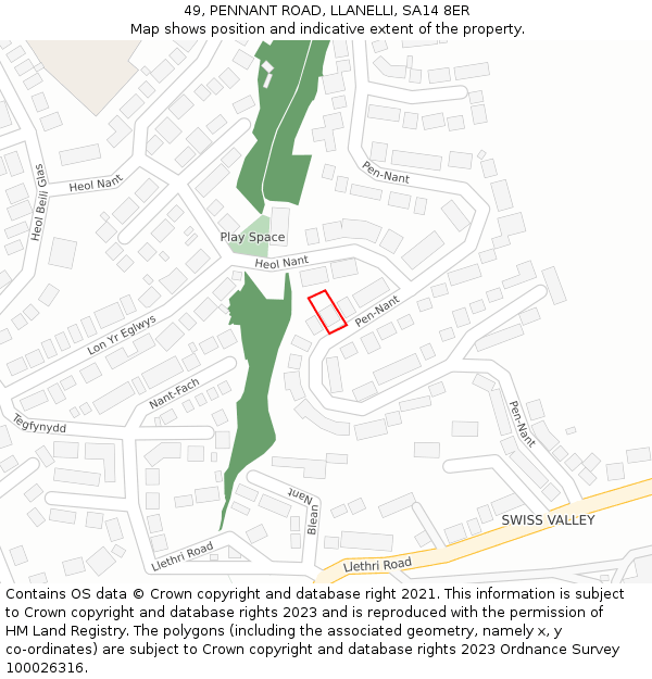 49, PENNANT ROAD, LLANELLI, SA14 8ER: Location map and indicative extent of plot