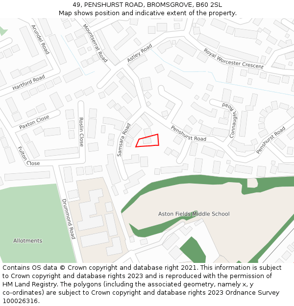 49, PENSHURST ROAD, BROMSGROVE, B60 2SL: Location map and indicative extent of plot