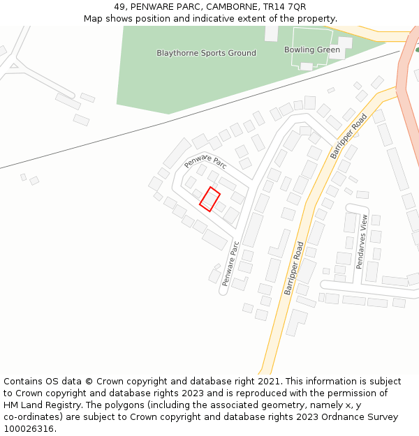 49, PENWARE PARC, CAMBORNE, TR14 7QR: Location map and indicative extent of plot
