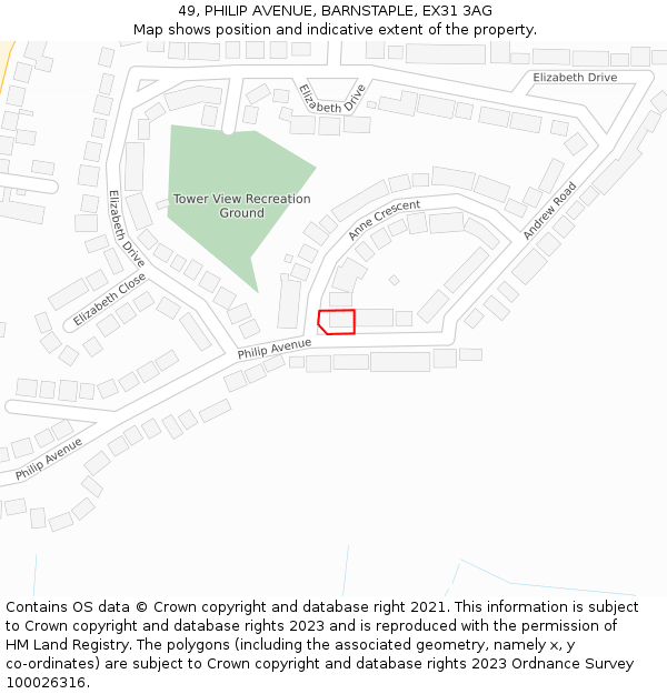 49, PHILIP AVENUE, BARNSTAPLE, EX31 3AG: Location map and indicative extent of plot