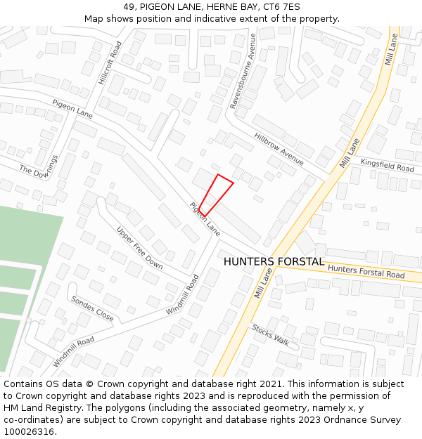 49, PIGEON LANE, HERNE BAY, CT6 7ES: Location map and indicative extent of plot