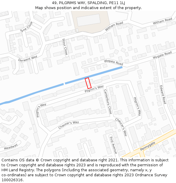 49, PILGRIMS WAY, SPALDING, PE11 1LJ: Location map and indicative extent of plot