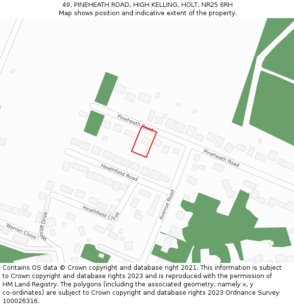 49, PINEHEATH ROAD, HIGH KELLING, HOLT, NR25 6RH: Location map and indicative extent of plot