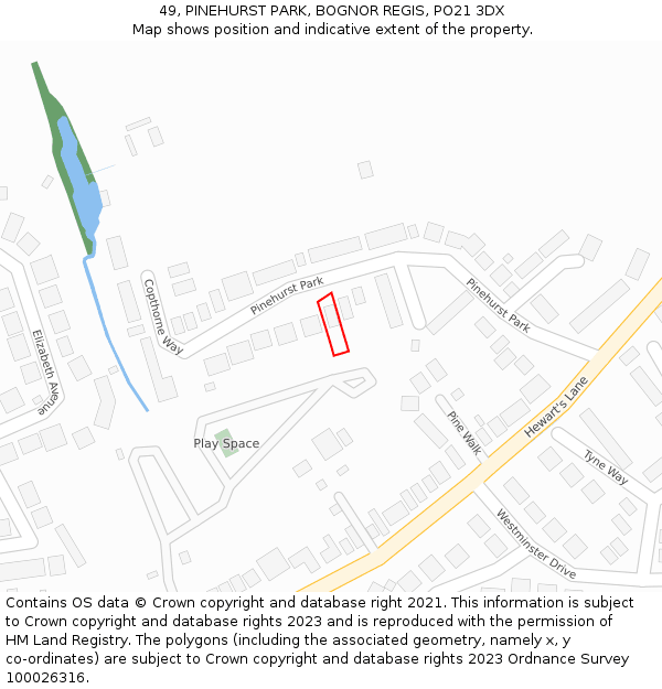 49, PINEHURST PARK, BOGNOR REGIS, PO21 3DX: Location map and indicative extent of plot