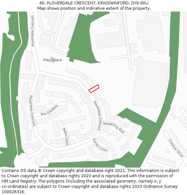 49, PLOVERDALE CRESCENT, KINGSWINFORD, DY6 8XU: Location map and indicative extent of plot