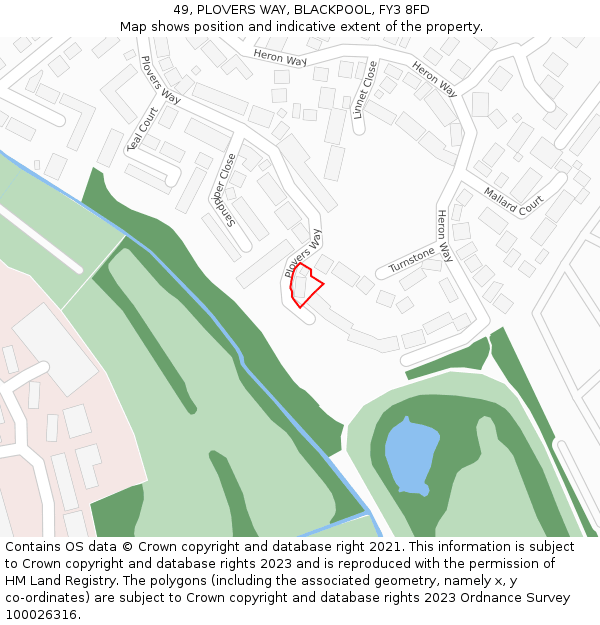 49, PLOVERS WAY, BLACKPOOL, FY3 8FD: Location map and indicative extent of plot